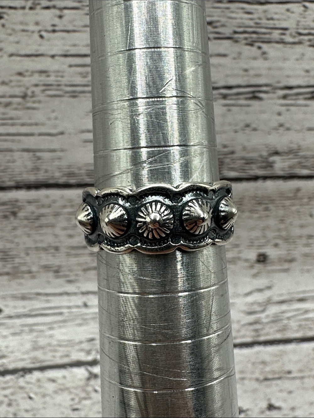 Women's Silver Concho-Style Band Ring - Classic Western Detail - Picture 7 of 7